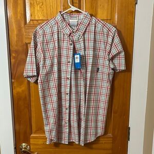 Columbia Red and Gray Plaid Button Down Shirt